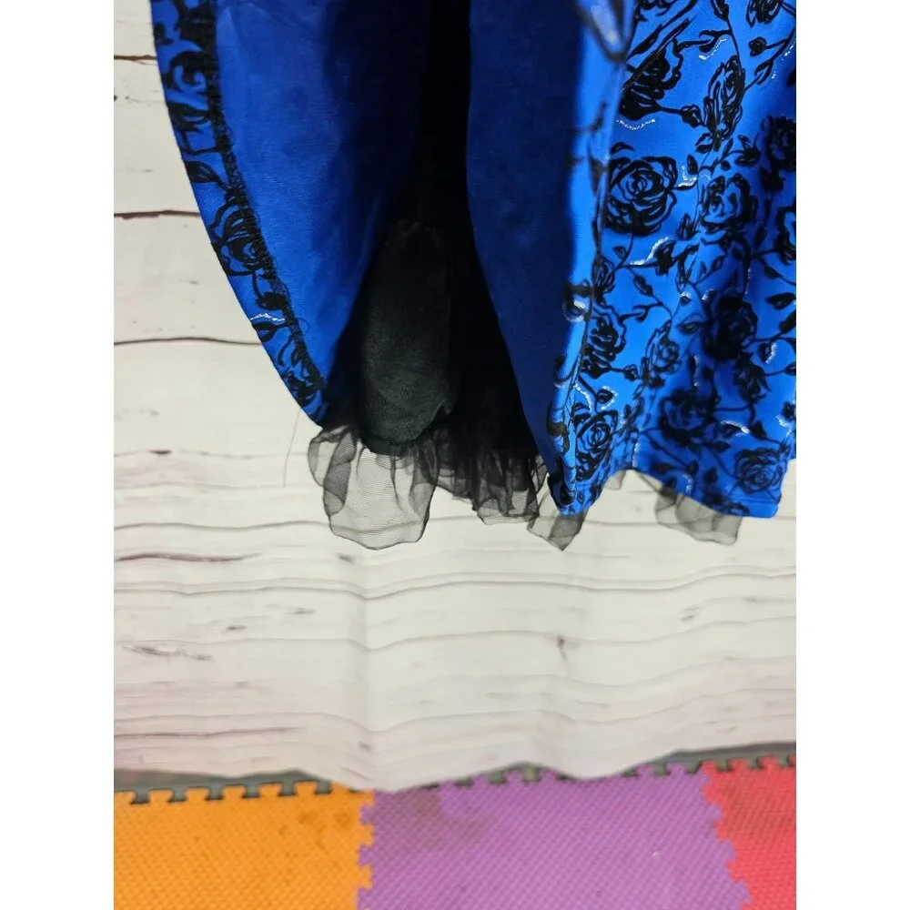 Knitworks Girls Blue Black Floral Sleeveless Dress Size 12‎